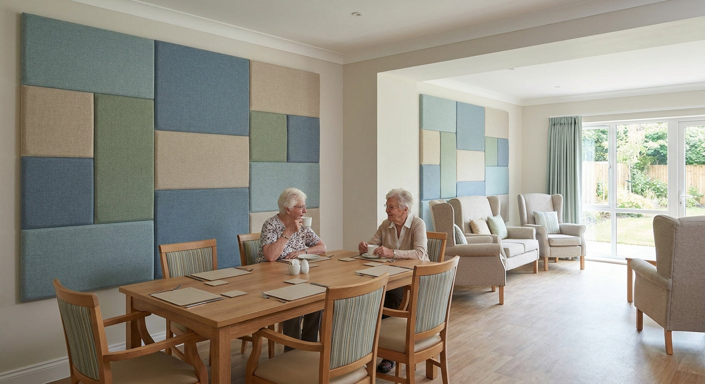 Acoustic panels for care home lounge and dining walls
