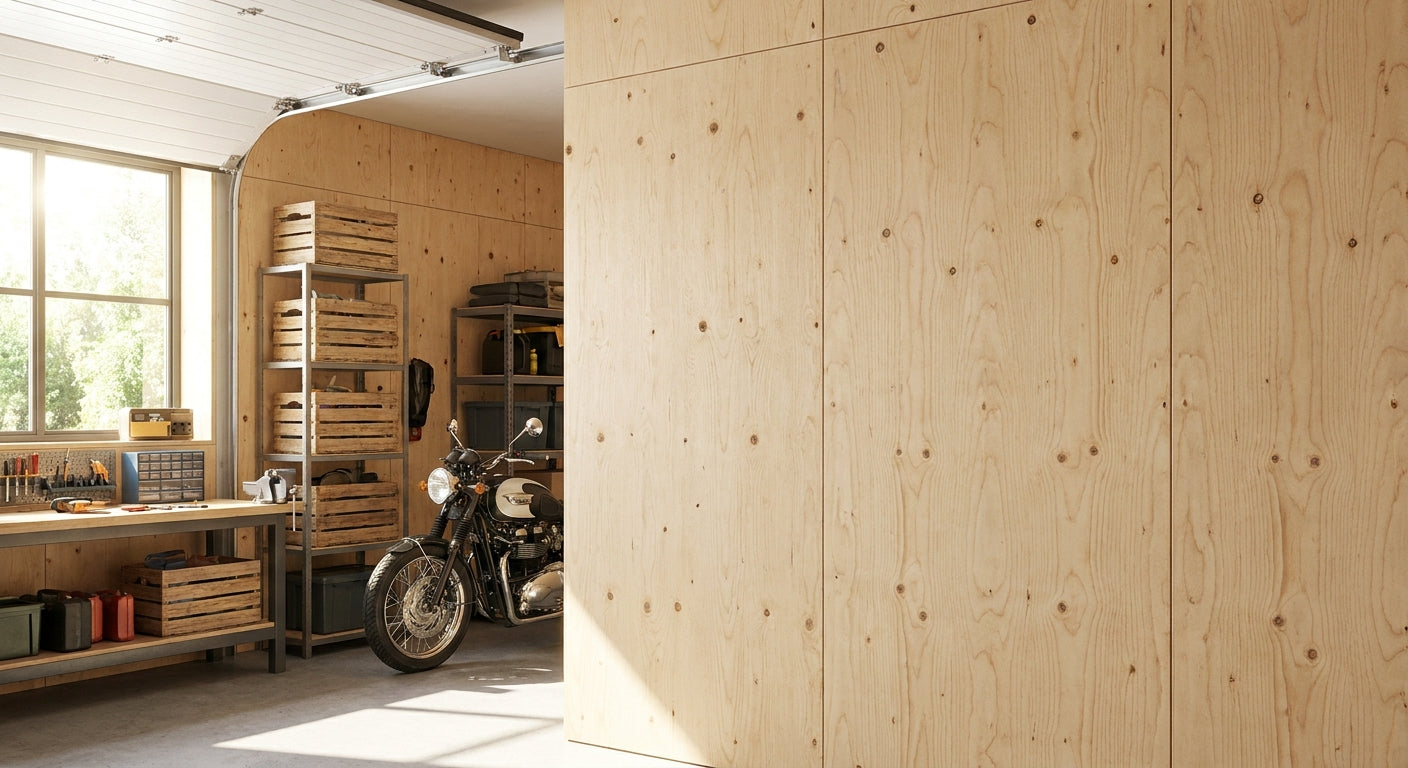 Plywood wall panels for workshop and garage interiors