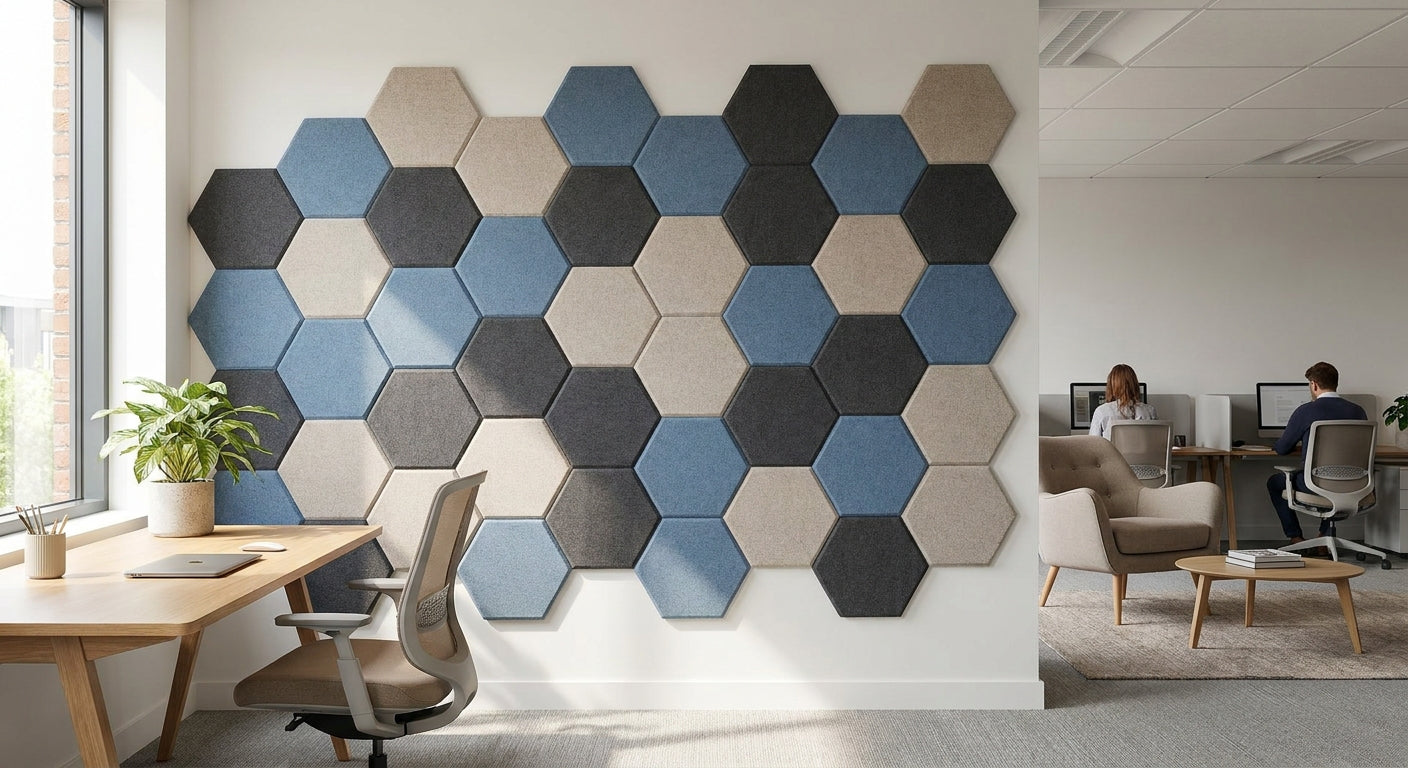 Hexagon acoustic panels for office feature walls