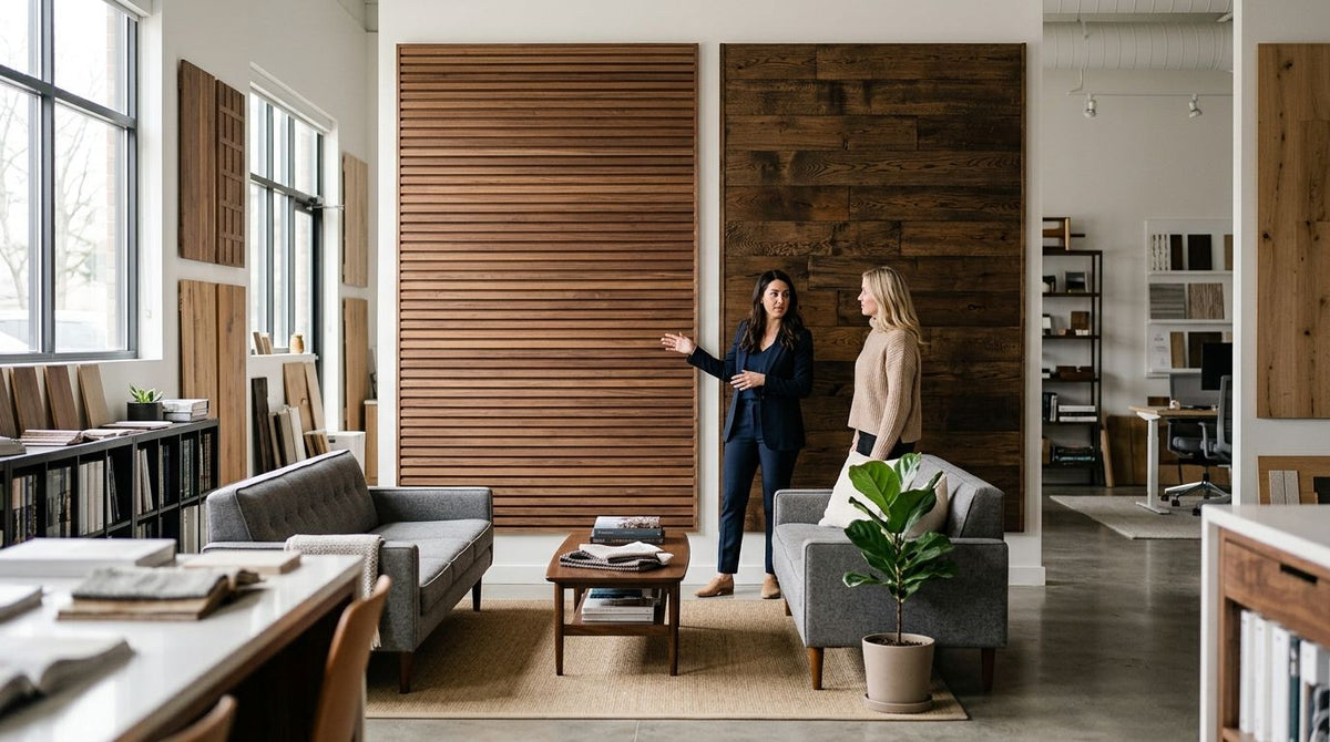 Wooden wall panels for interior design studio showrooms
