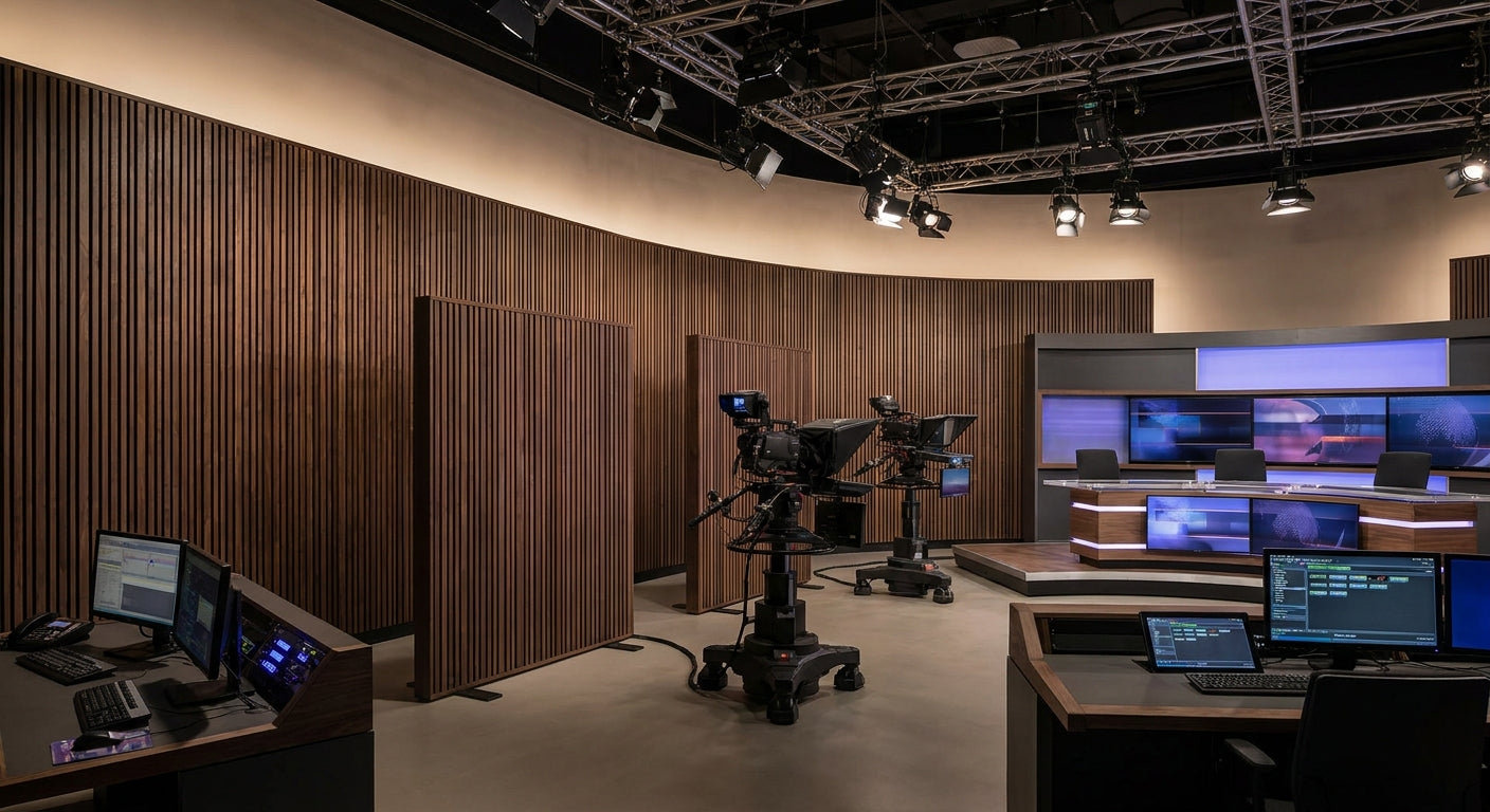 Acoustic wood panels for broadcast TV studios