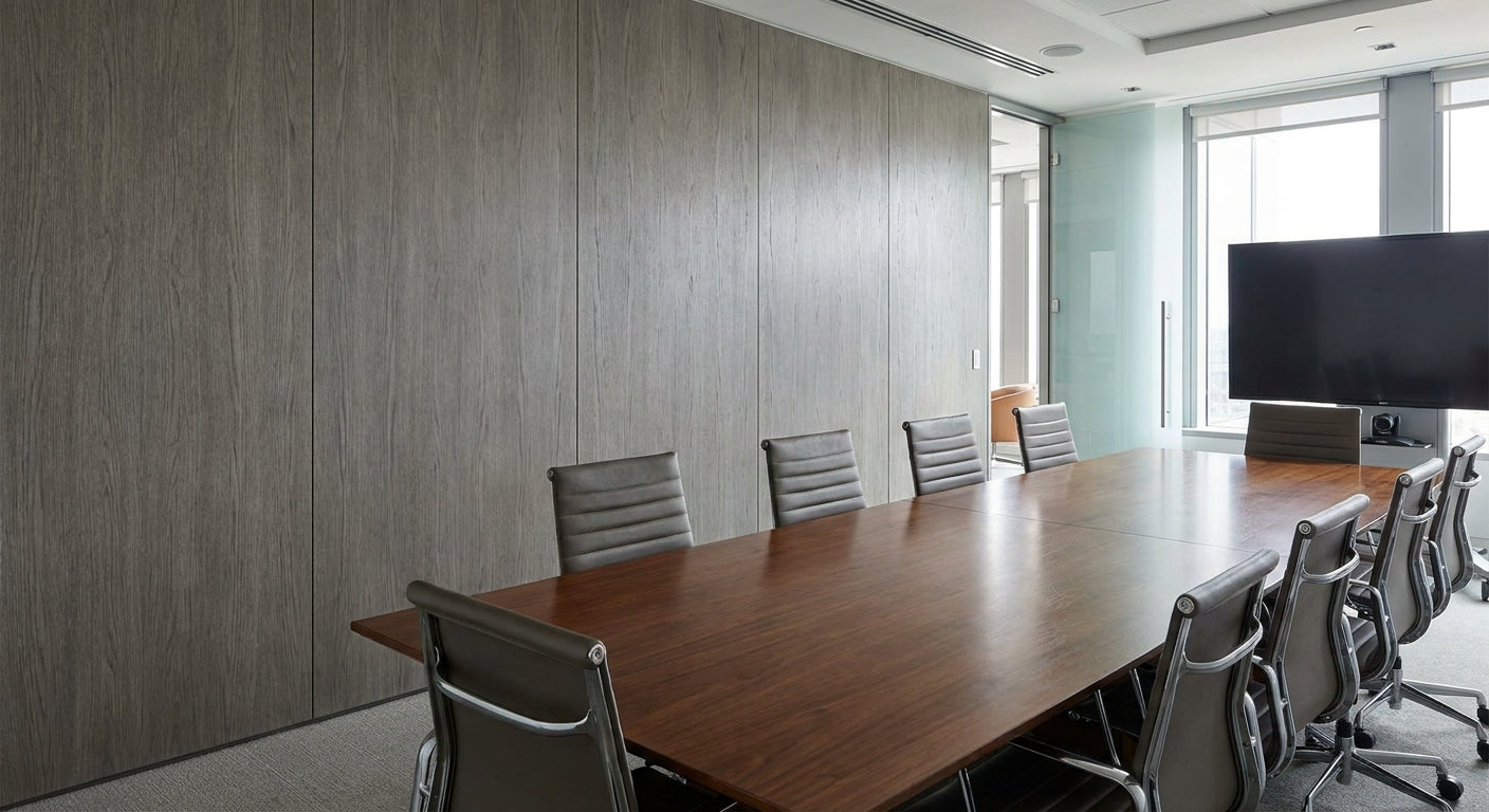 Grey oak wall panels for boardrooms