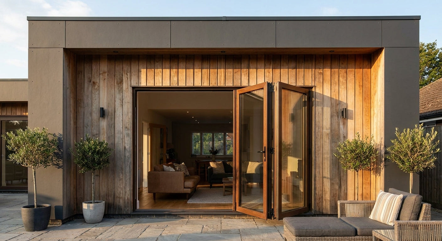 Exterior cladding for bifold door surround and recess