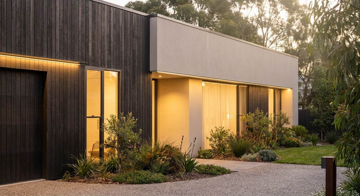 How to combine exterior cladding with render on one facade