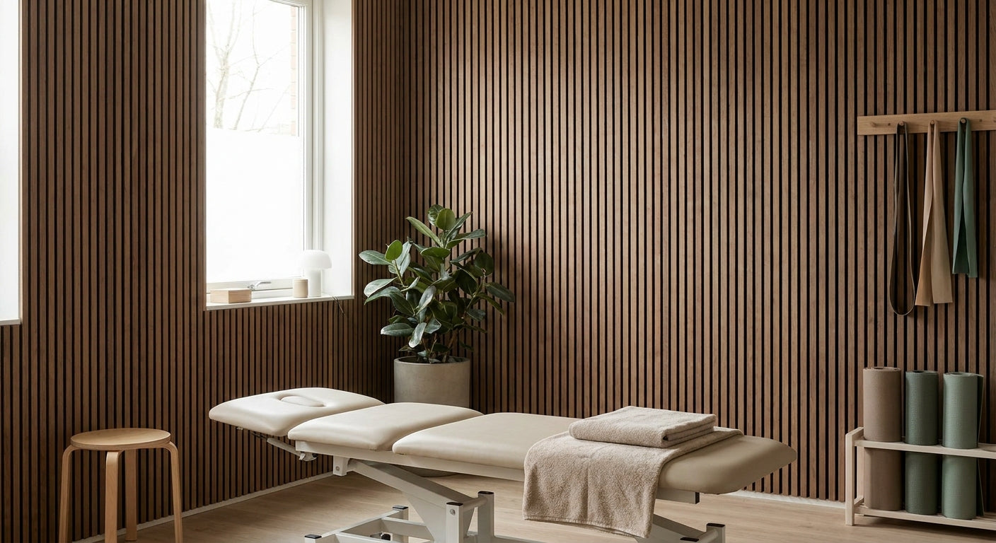Acoustic wood panels for physiotherapy clinic walls