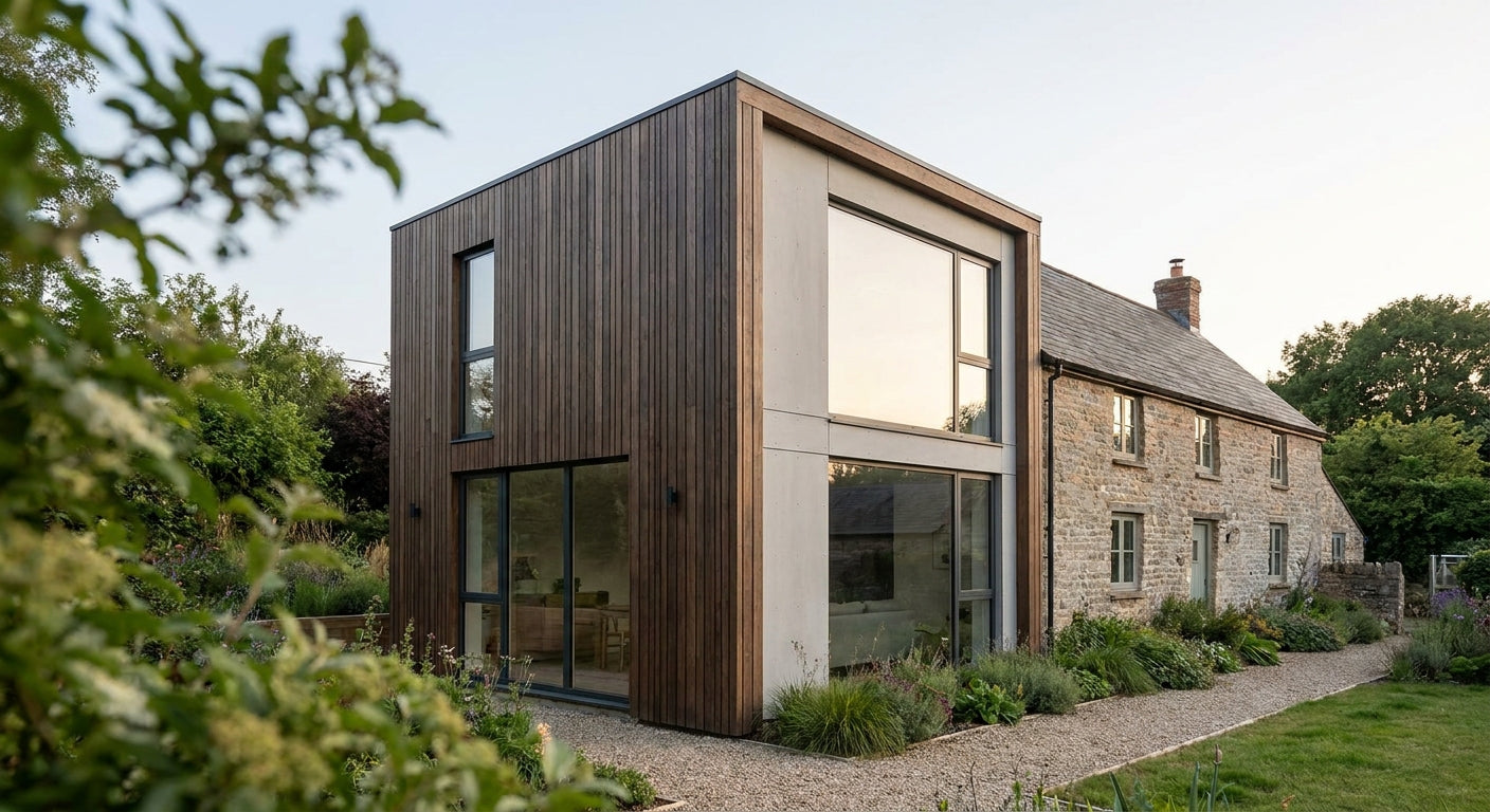 Exterior wall cladding for timber frame extensions