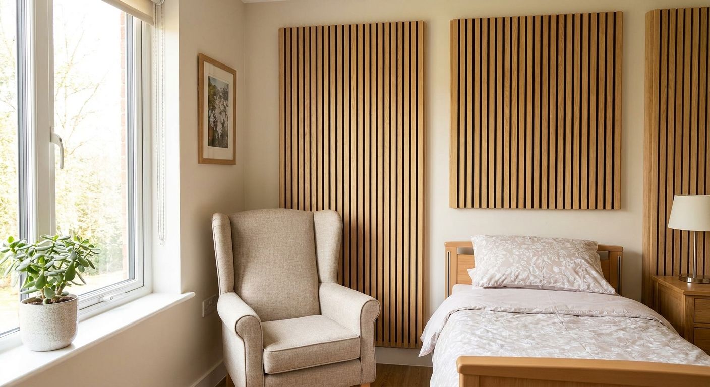 Acoustic wood panels for hospice care rooms