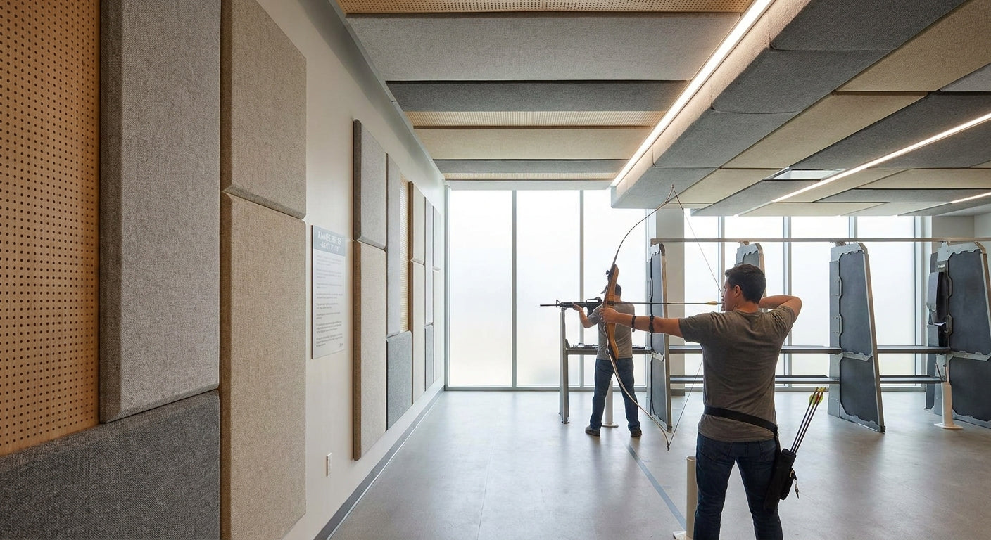 Acoustic panels for indoor archery and shooting ranges