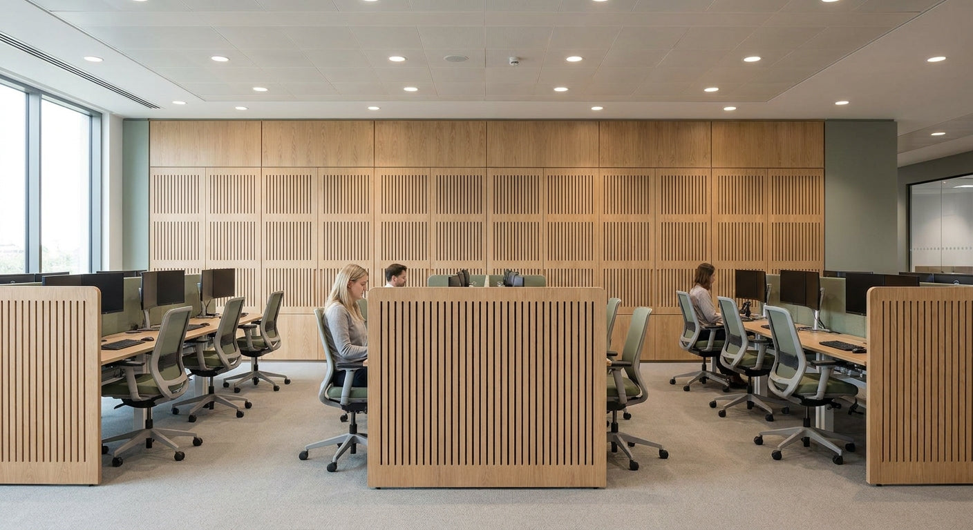 Acoustic wood panels for call centre floors