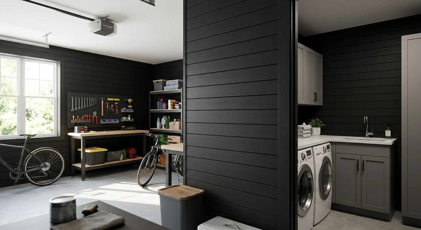 Black wall panels for garage and utility room interiors
