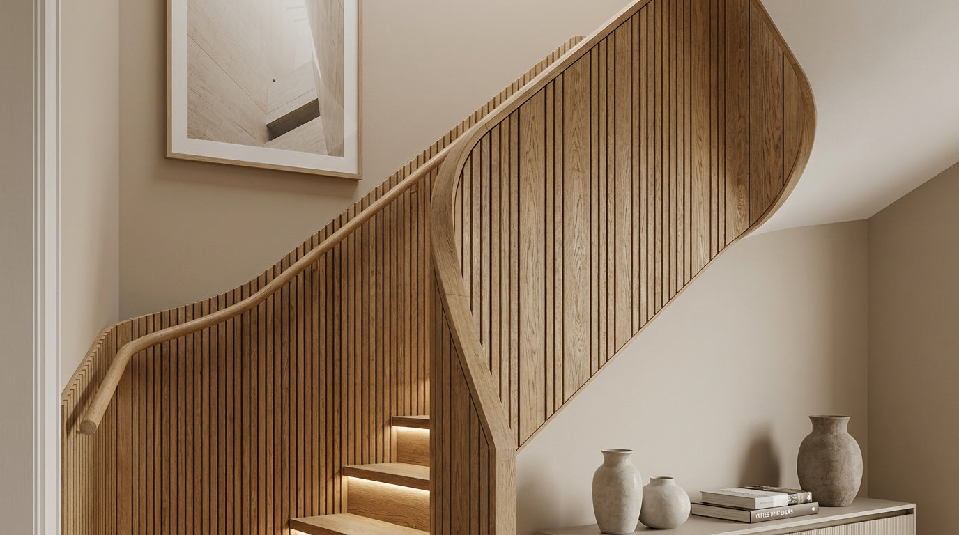 Wooden wall panels for staircase walls