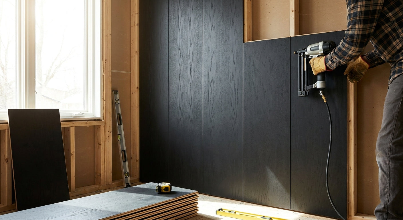 How to install black oak wall panels on a stud wall