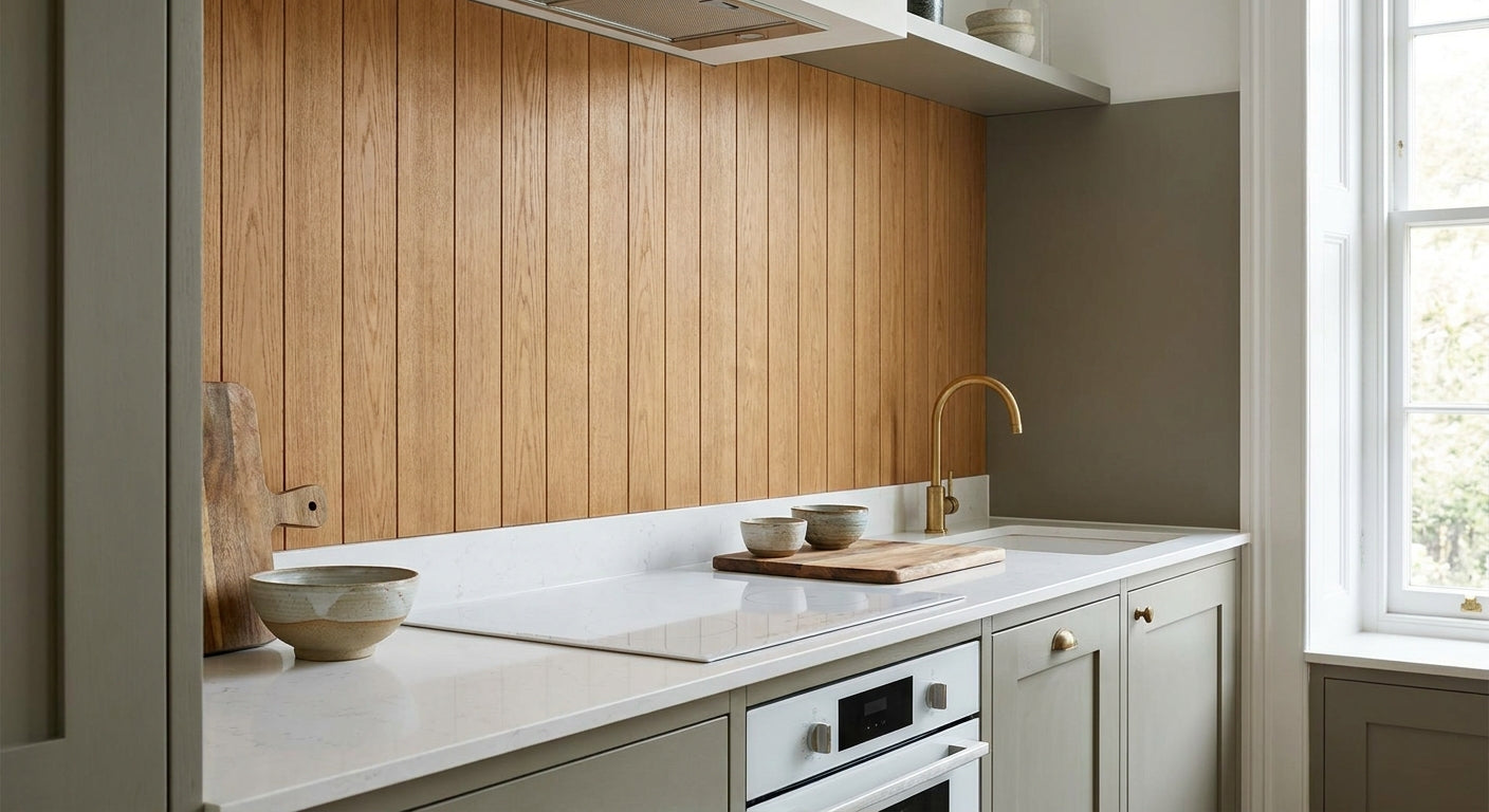 Wooden wall panels for kitchen splashbacks