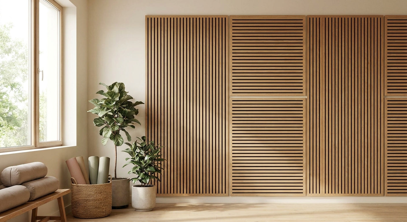 Acoustic wood panels for yoga and pilates studio walls