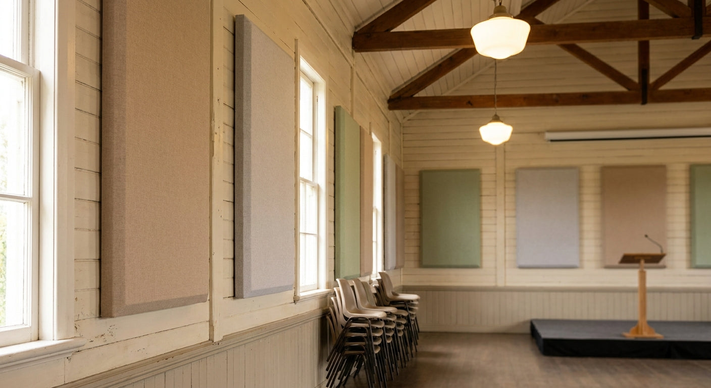 Acoustic panels for community hall and village hall walls
