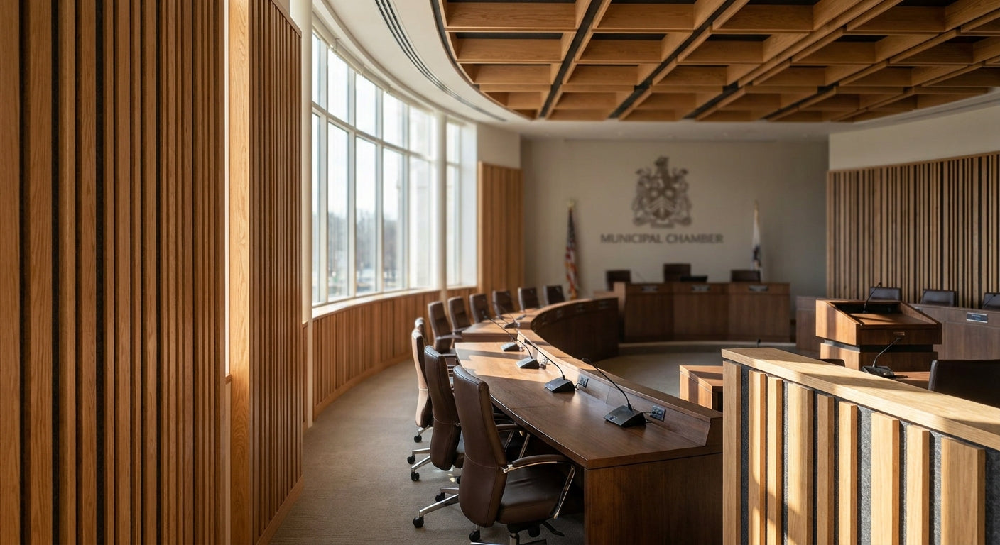 Acoustic wood panels for council chamber meeting rooms