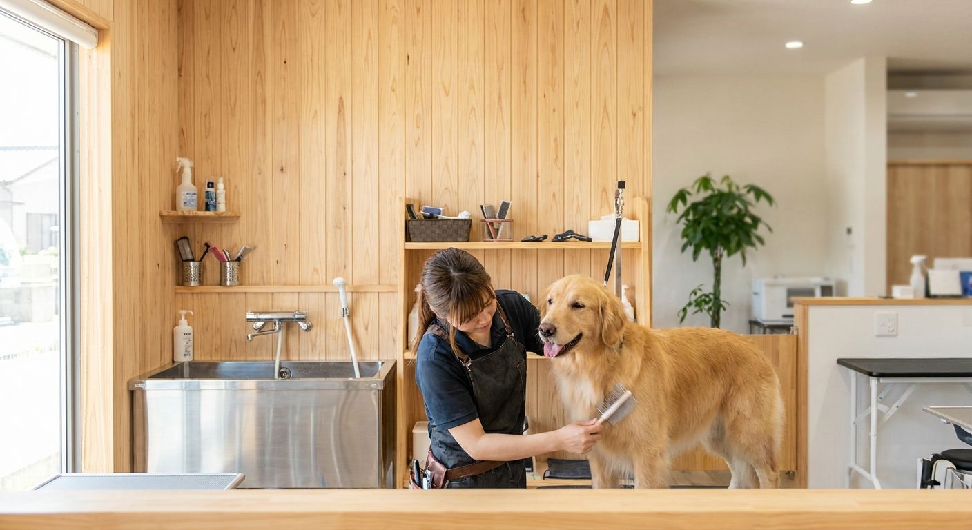 Wooden wall panels for pet grooming salon interiors