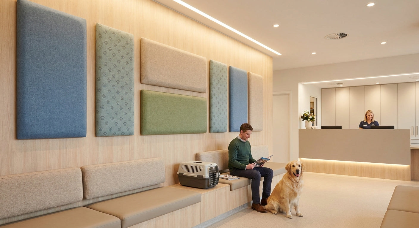Acoustic panels for veterinary practice waiting rooms