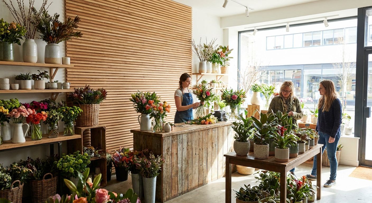 Wooden wall panels for florist and flower shop interiors