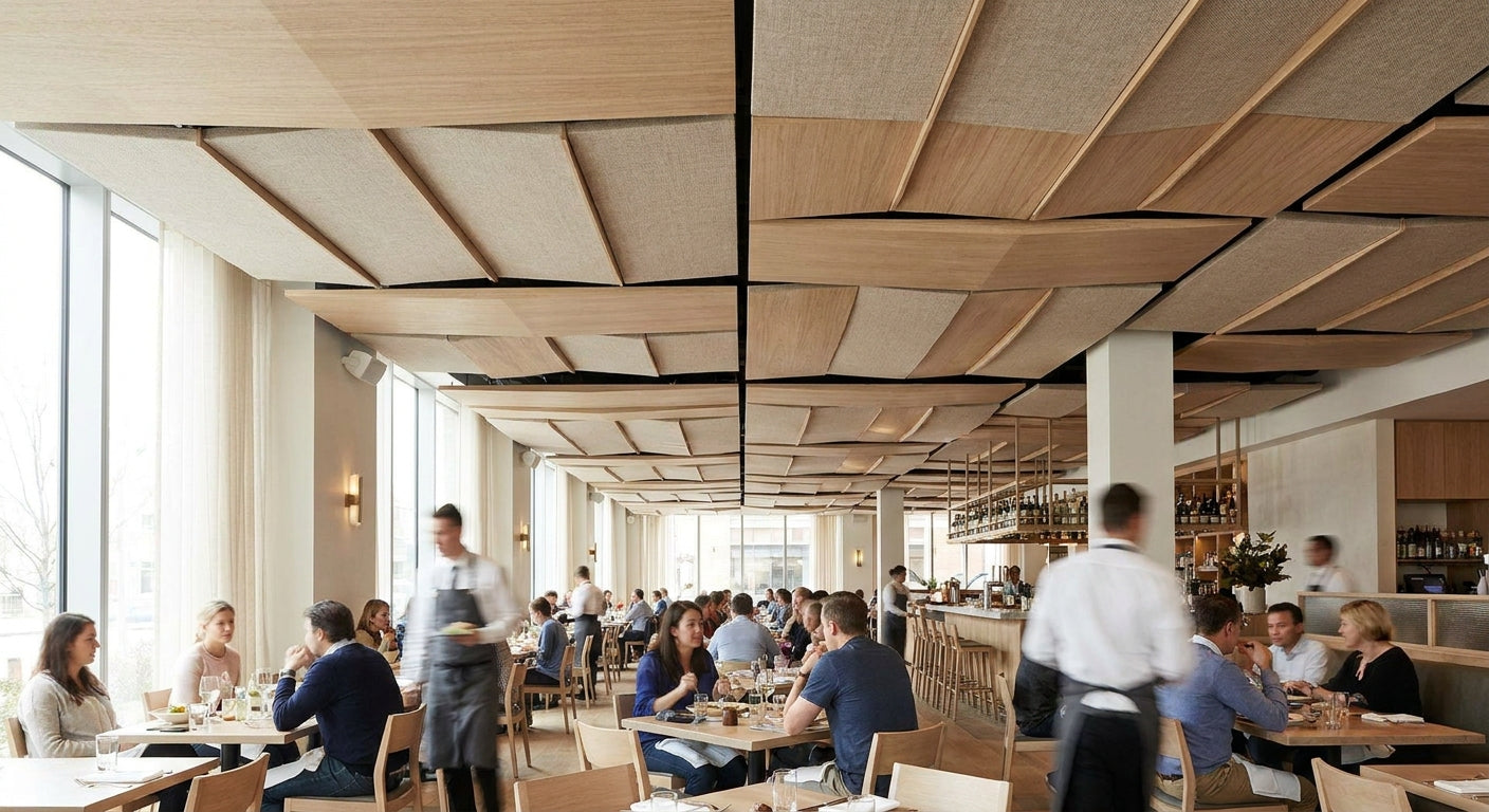 Acoustic ceiling panels for restaurants