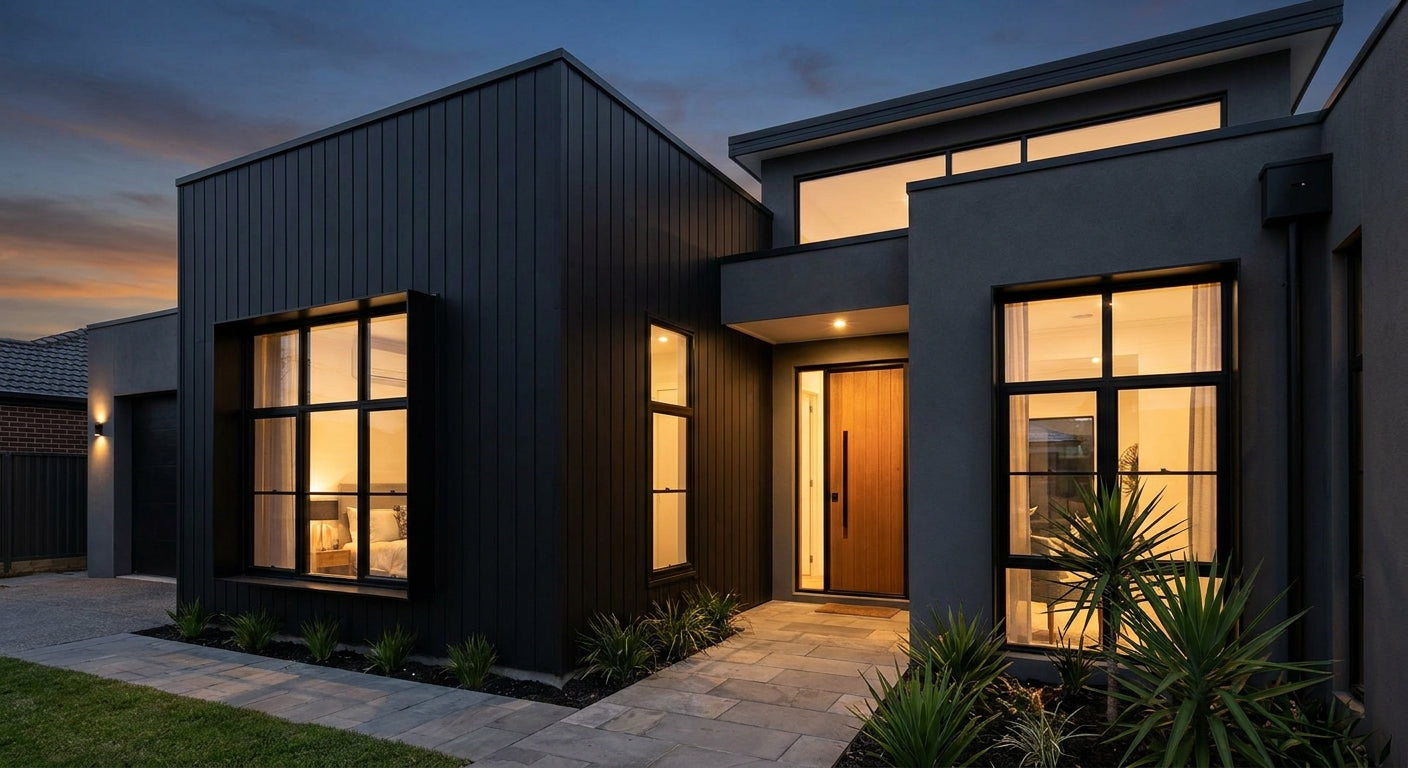Black exterior cladding for rendered house walls