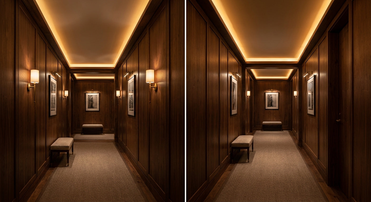 Walnut veneer panels for boutique hotel corridor walls