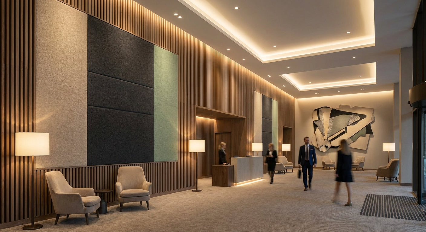 Acoustic panels for hotel lobby walls