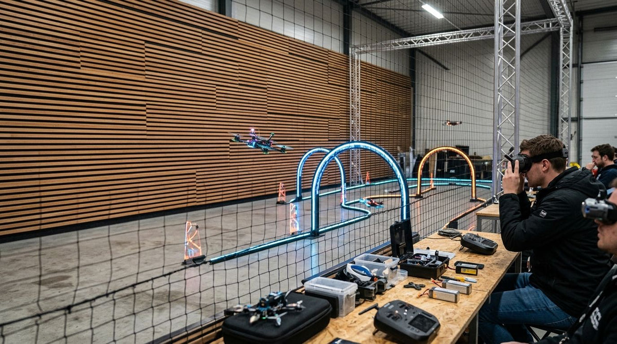 Acoustic wood panels for indoor drone racing arenas