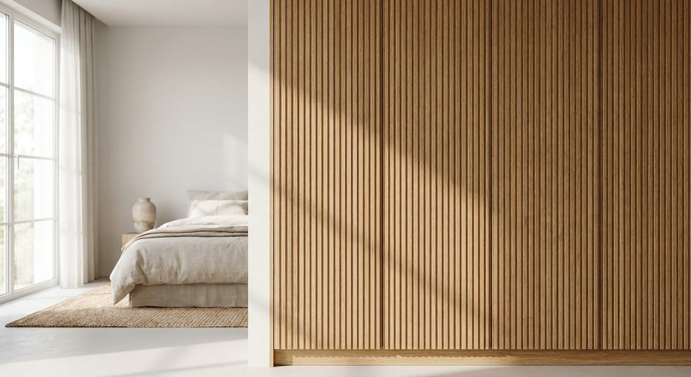 Fluted wood panels for wardrobe doors