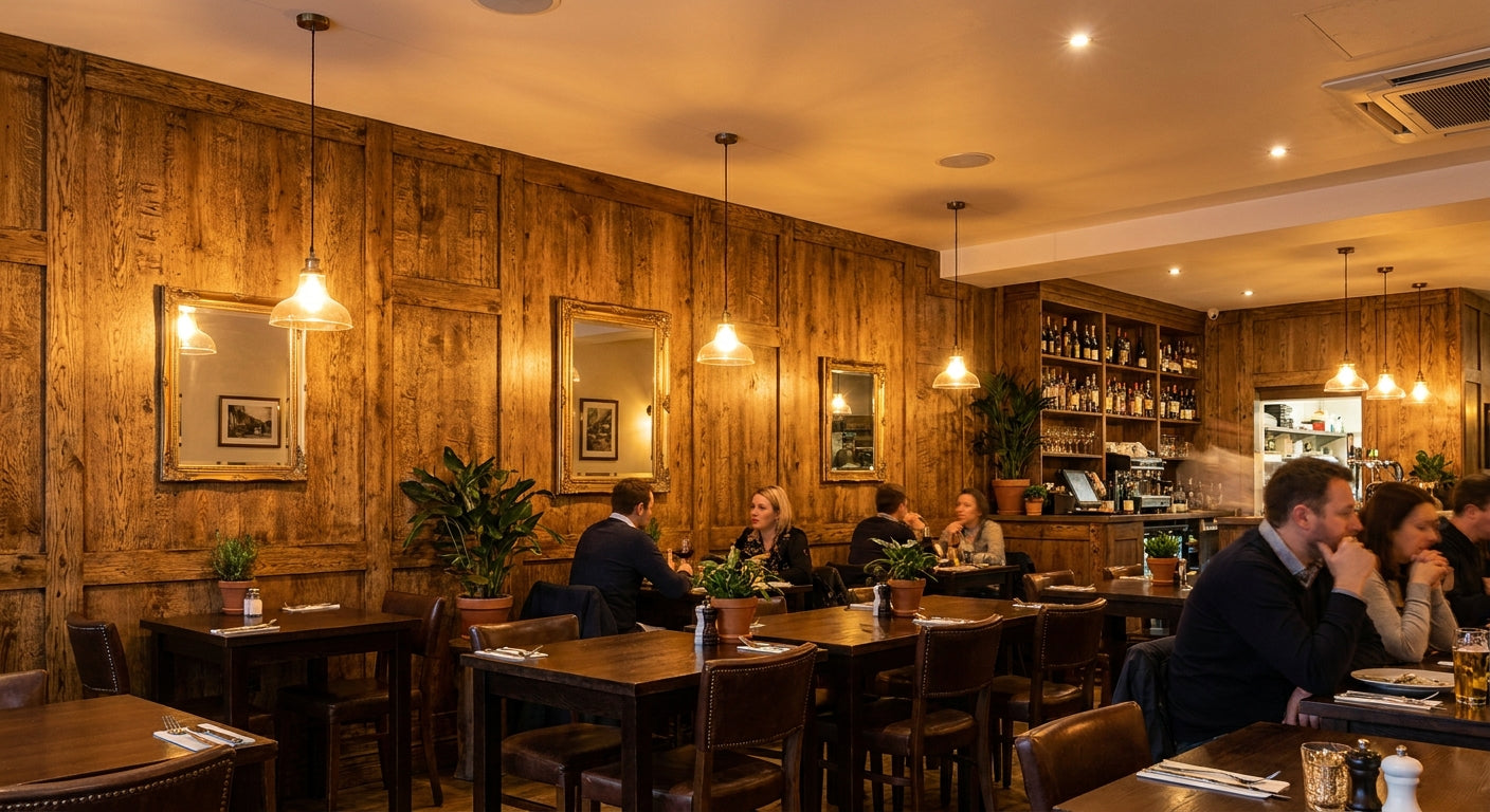 Rustic oak veneer panels for restaurant and pub walls