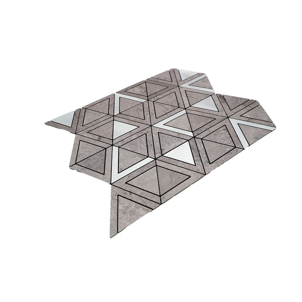 Triangle Gray Silver Peel & Stick Splashback | 28.7×33.1 cm | Self-Adhesive Mosaic Tile