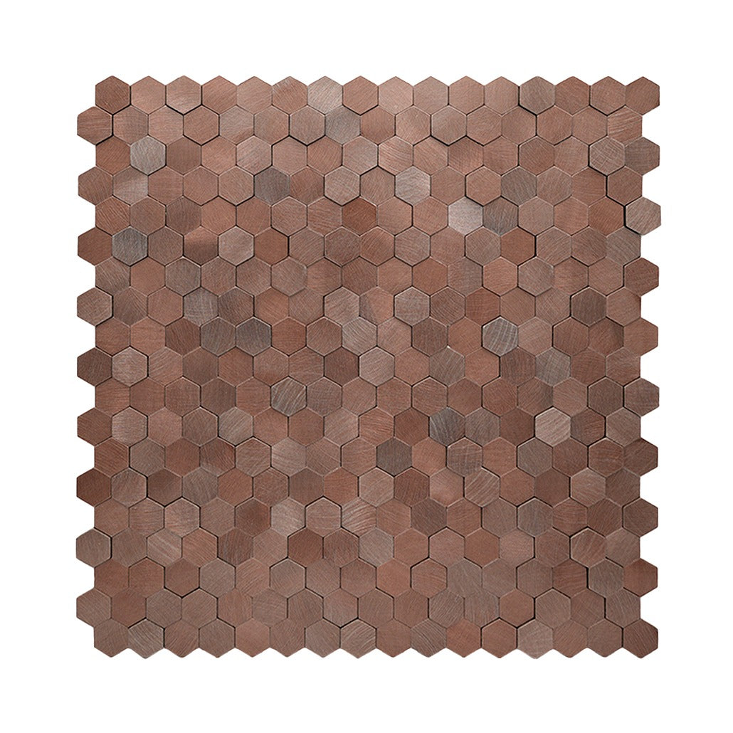 Mini Hexagon 3D Dark Copper Peel & Stick Splashback | 29.8×30.7 cm | Self-Adhesive Mosaic Tile