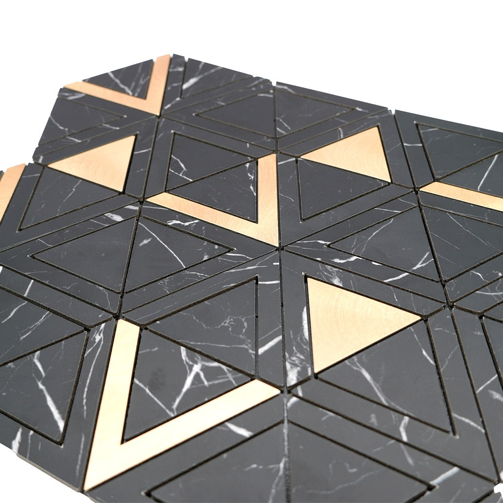 Triangle Black Gold Peel & Stick Splashback | 28.7×33.1 cm | Self-Adhesive Mosaic Tile