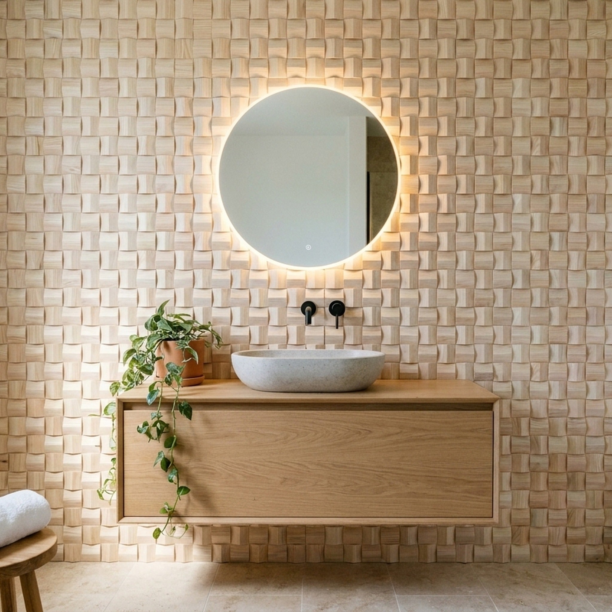 Ash 3D Wood Wall Panel | 30×30 cm | Real Wood