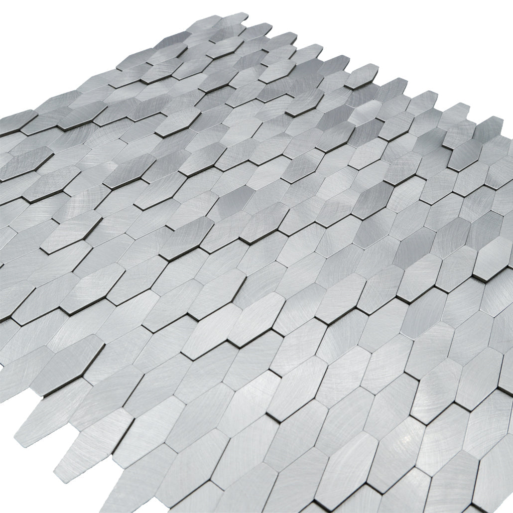 Picket 3D Silver Peel & Stick Splashback | 31×30 cm | Self-Adhesive Mosaic Tile