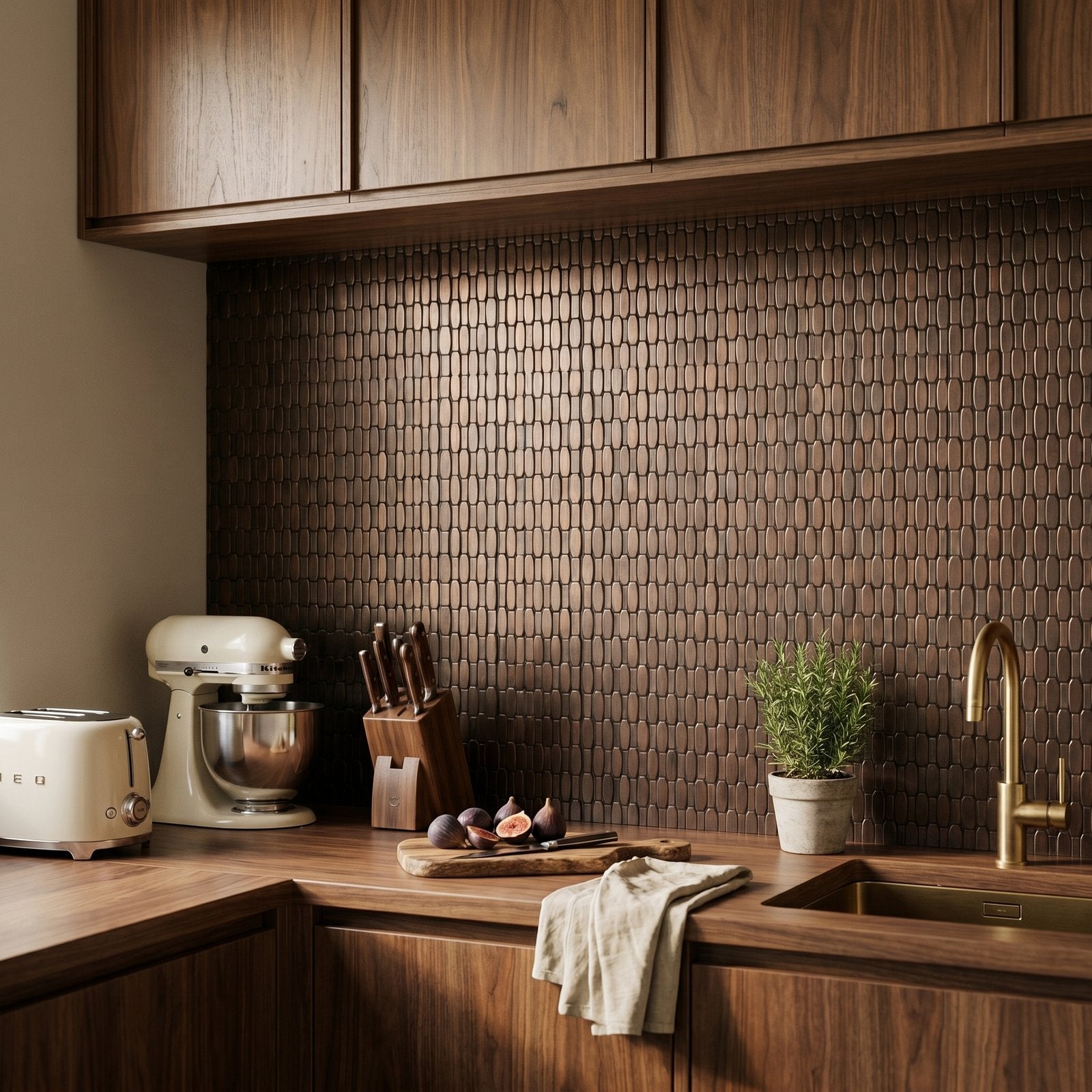 Picket 3D Dark Copper Peel & Stick Splashback | 31×30 cm | Self-Adhesive Mosaic Tile
