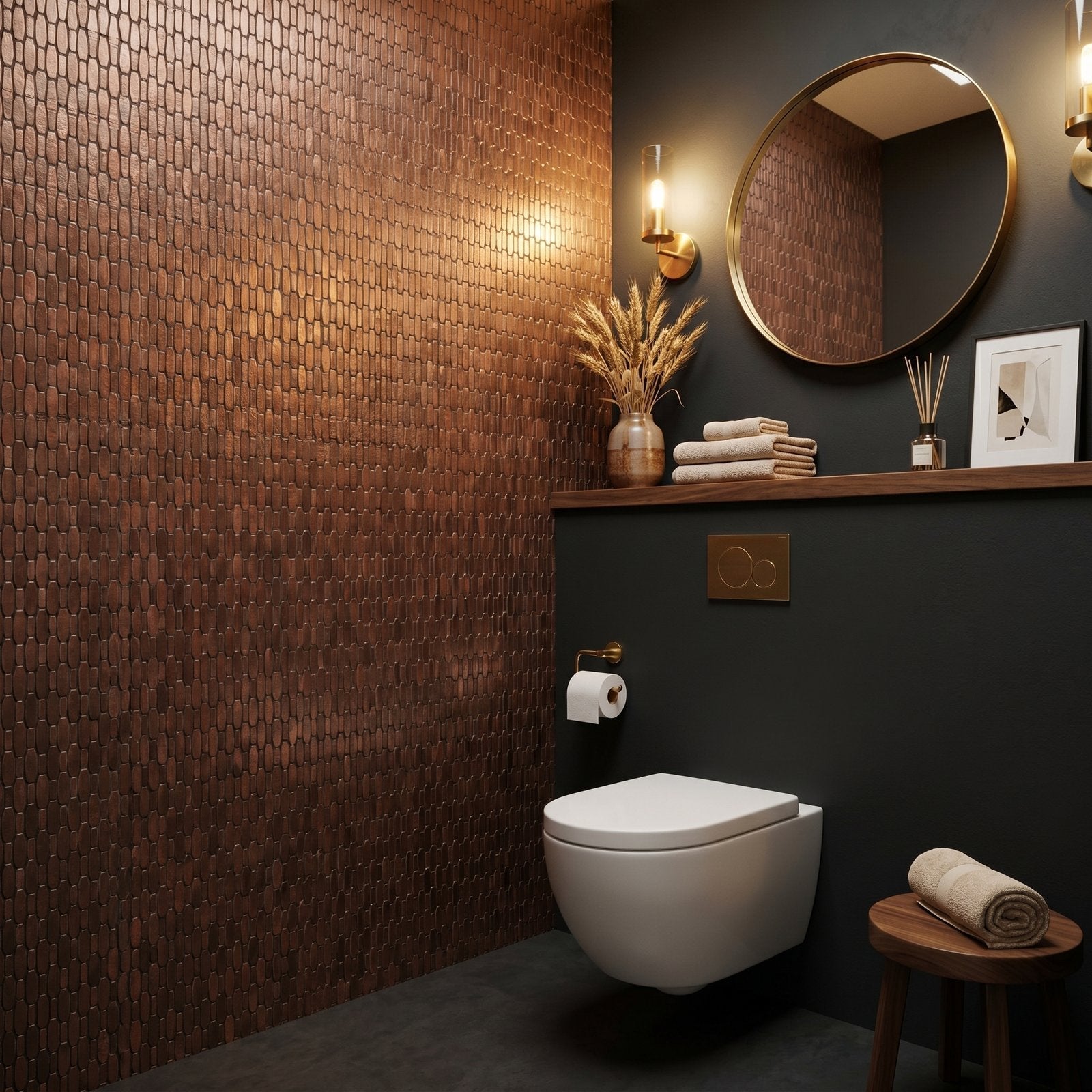 Picket 3D Dark Copper Peel & Stick Splashback | 31×30 cm | Self-Adhesive Mosaic Tile