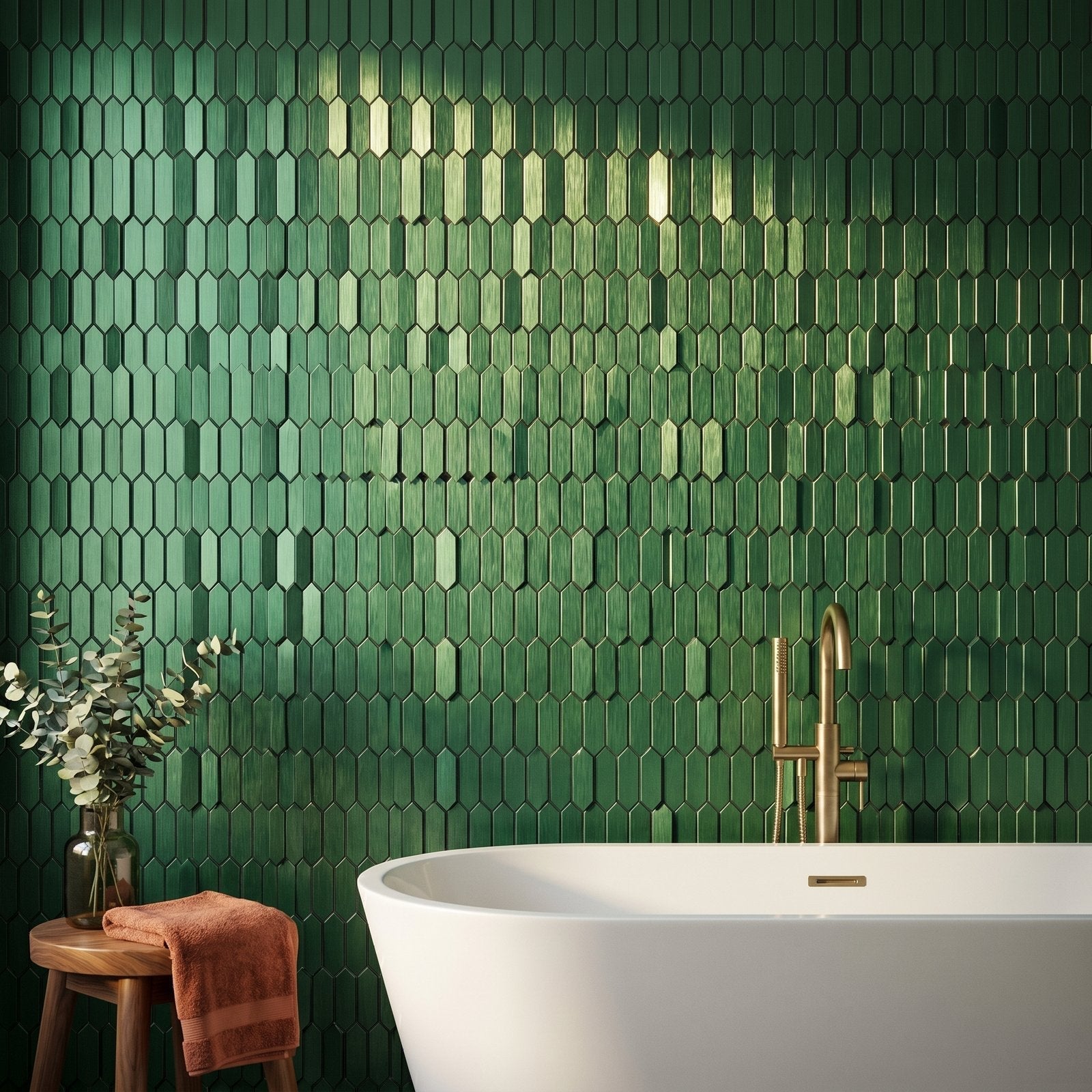 Picket 3D Dark Green Peel & Stick Splashback | 31×30 cm | Self-Adhesive Mosaic Tile