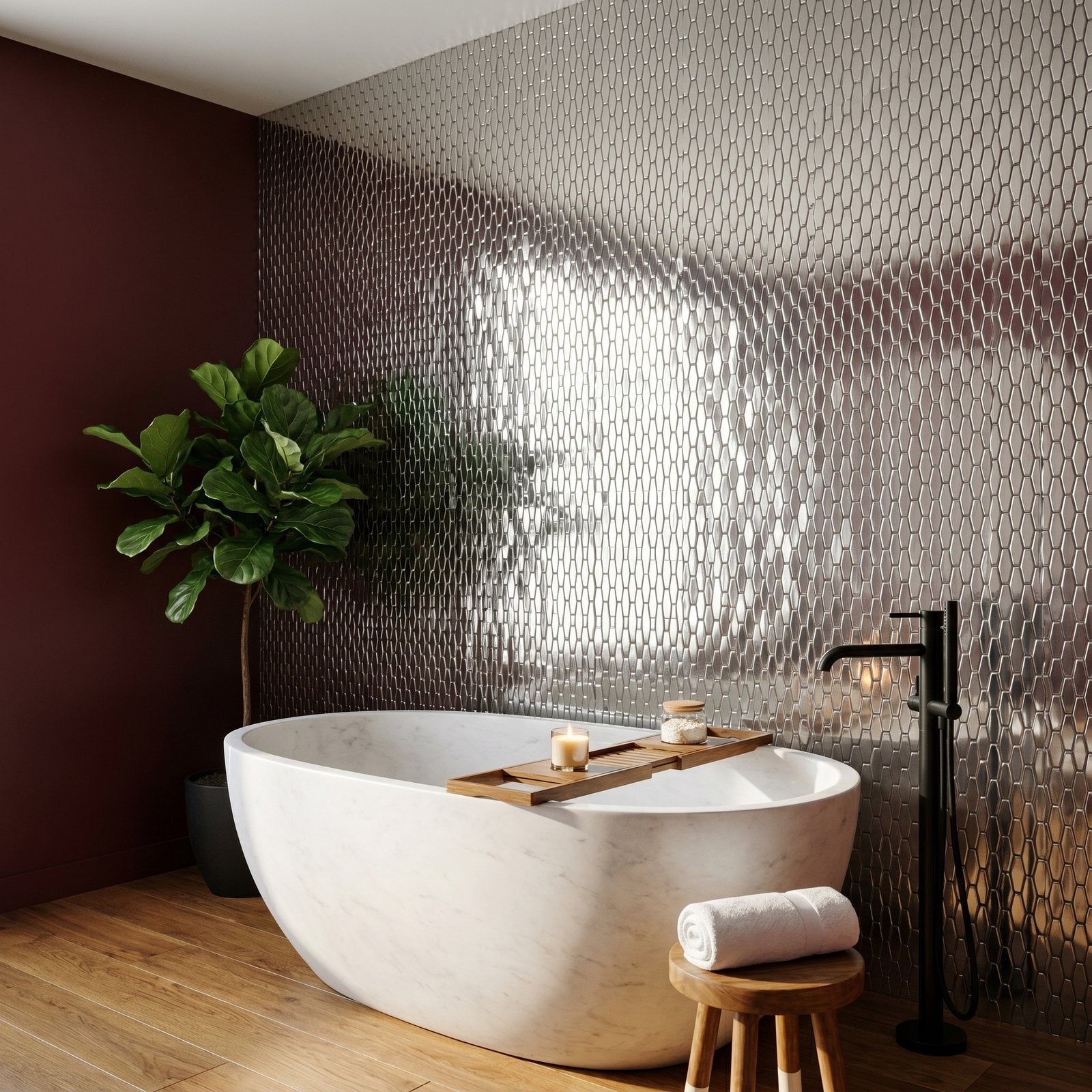 Picket 3D Silver Peel & Stick Splashback | 31×30 cm | Self-Adhesive Mosaic Tile