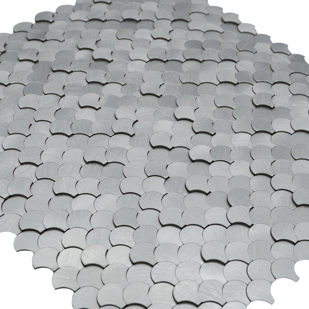 Fish Scale 3D Silver Peel & Stick Splashback | 28.8×29.8 cm | Self-Adhesive Mosaic Tile