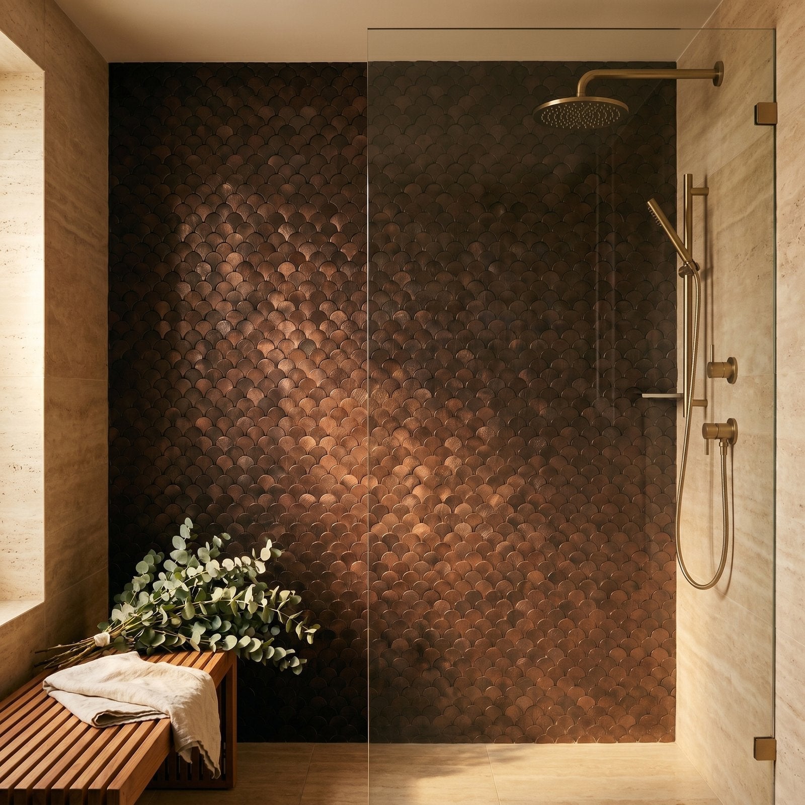 Fish Scale 3D Dark Copper Peel & Stick Splashback | 28.8×29.8 cm | Self-Adhesive Mosaic Tile