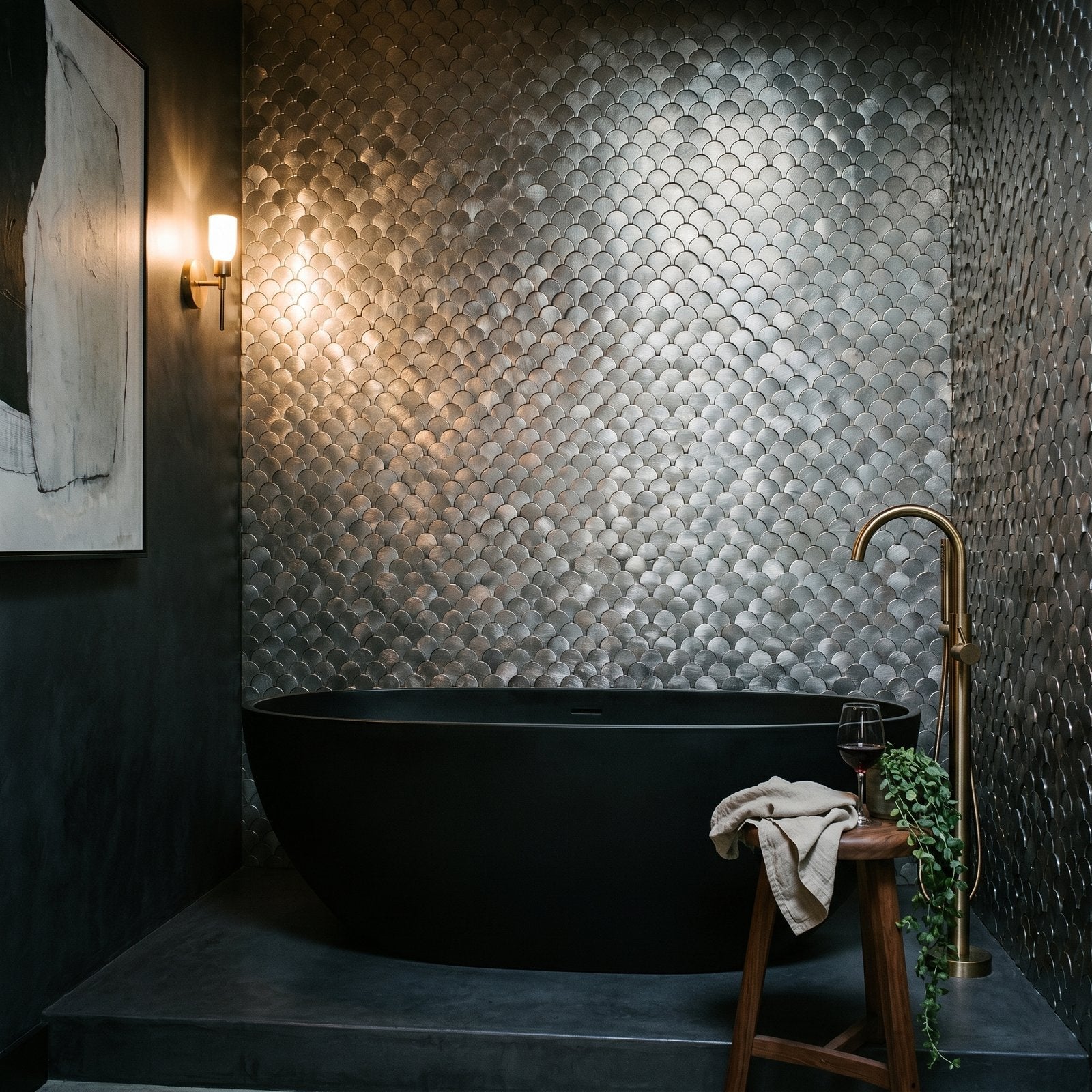 Fish Scale 3D Silver Peel & Stick Splashback | 28.8×29.8 cm | Self-Adhesive Mosaic Tile