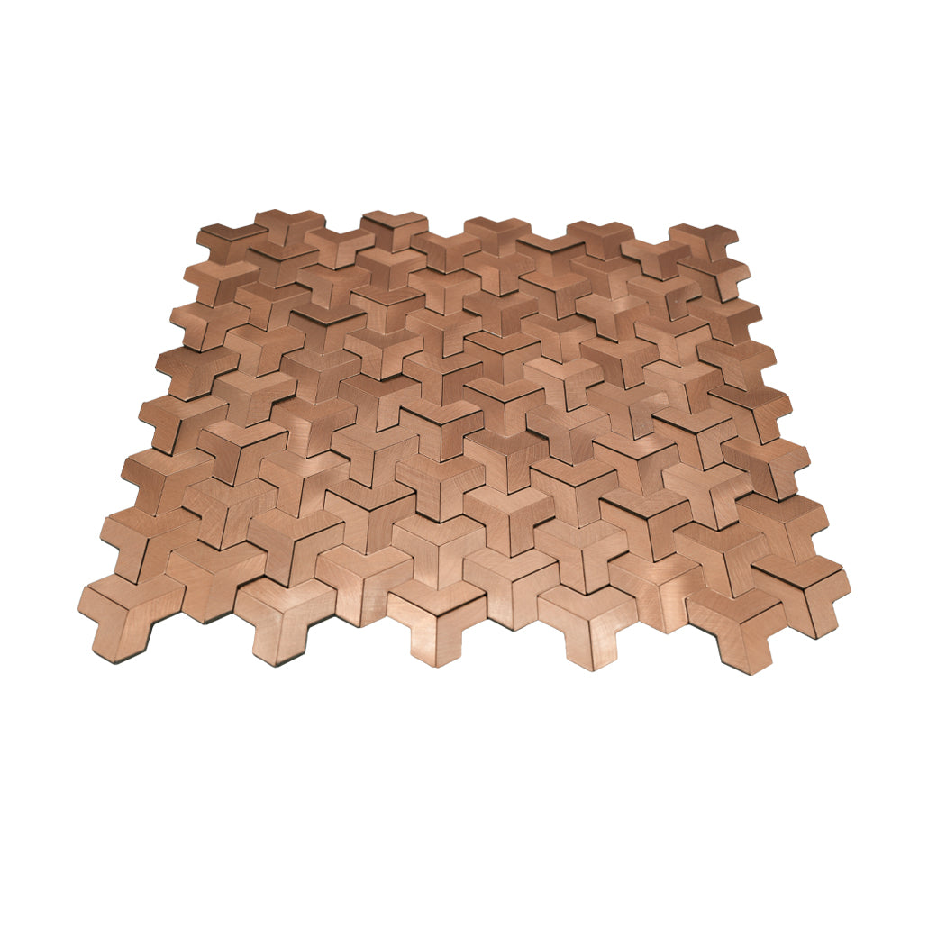 Trifold 3D Copper Peel & Stick Splashback | 30.3×28 cm | Self-Adhesive Mosaic Tile