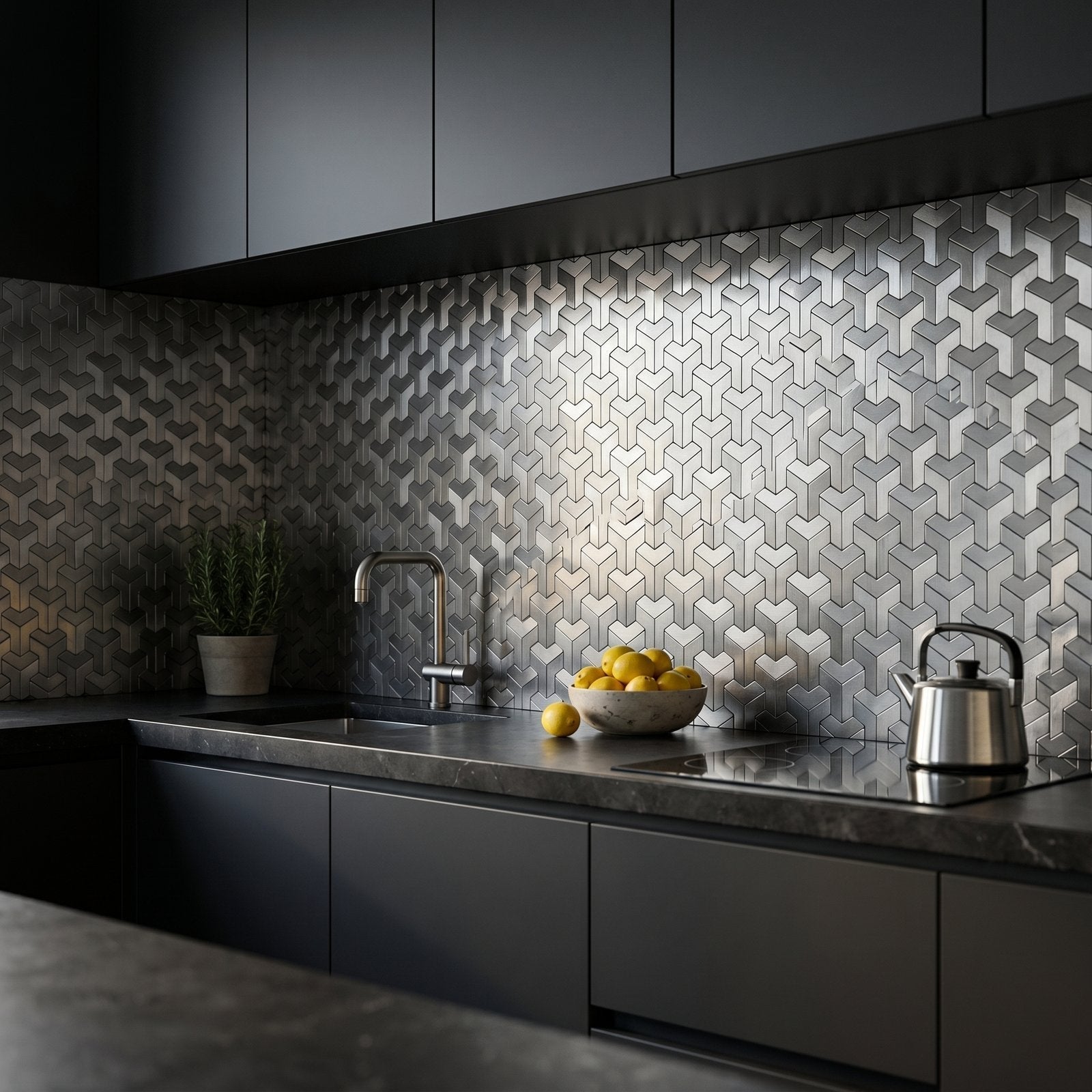 Trifold 3D Silver Peel & Stick Splashback | 30.3×28 cm | Self-Adhesive Mosaic Tile