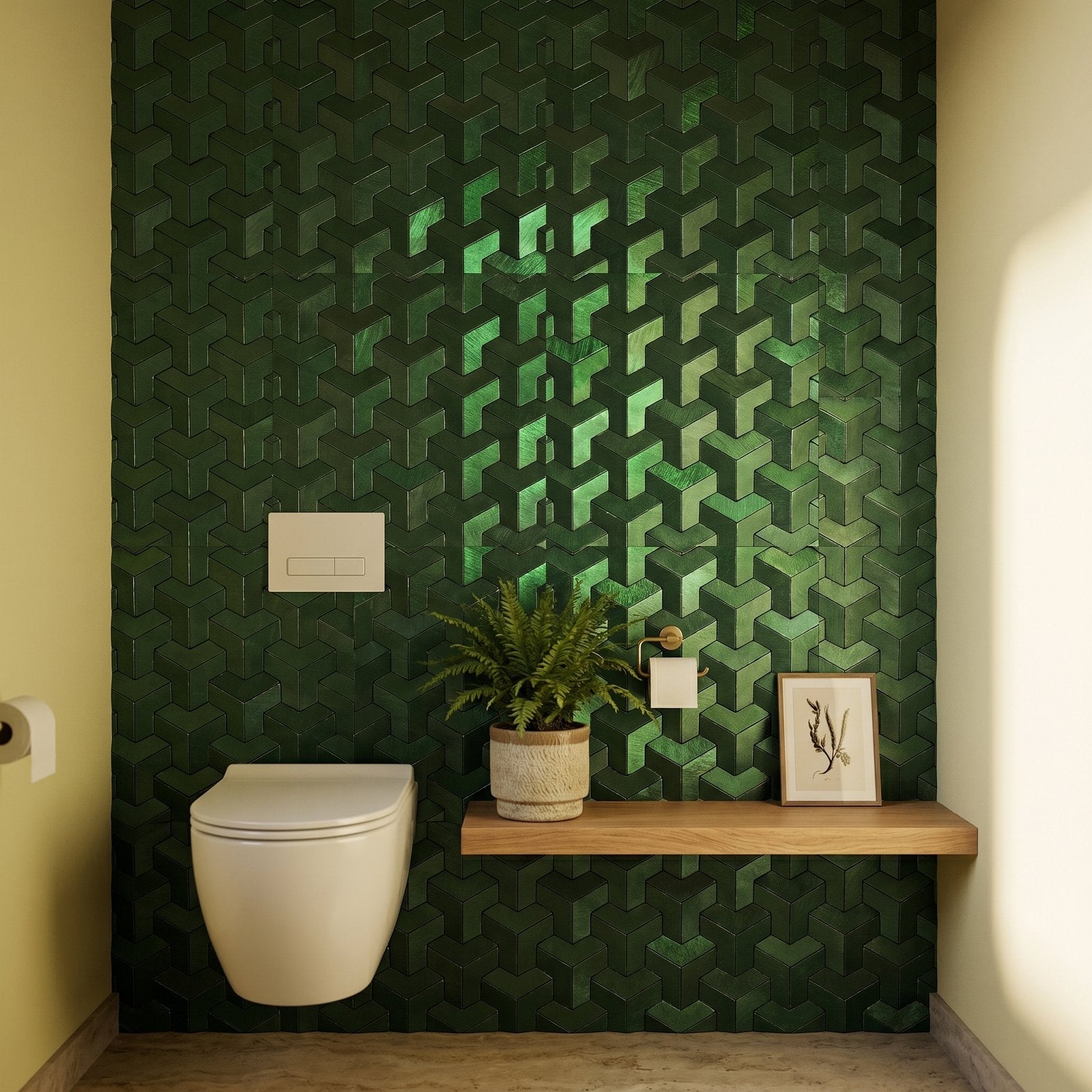 Trifold 3D Dark Green Peel & Stick Splashback | 30.3×28 cm | Self-Adhesive Mosaic Tile