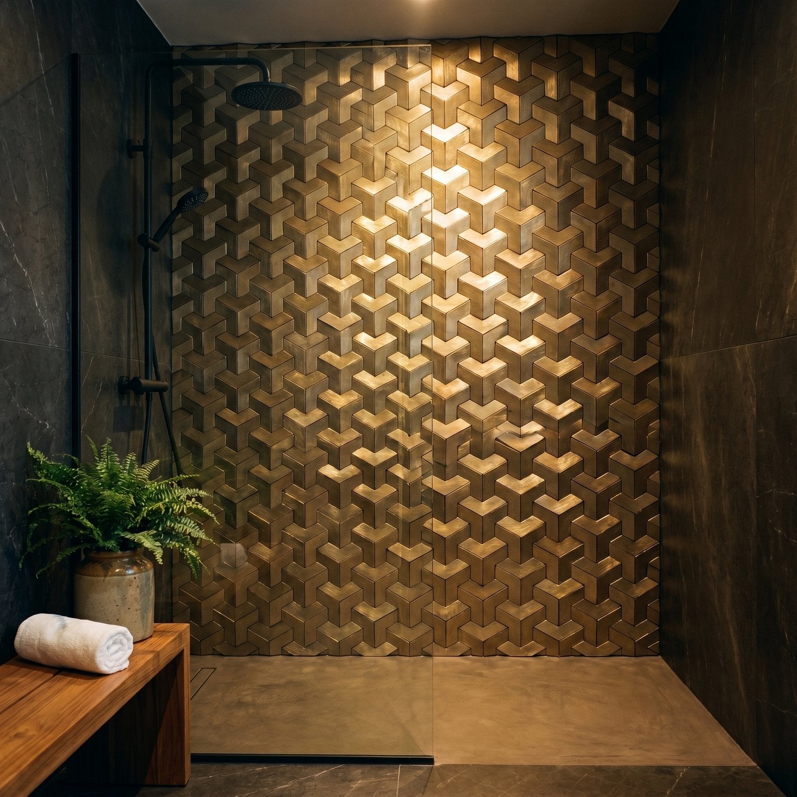 Trifold 3D Gold Peel & Stick Splashback | 30.3×28 cm | Self-Adhesive Mosaic Tile