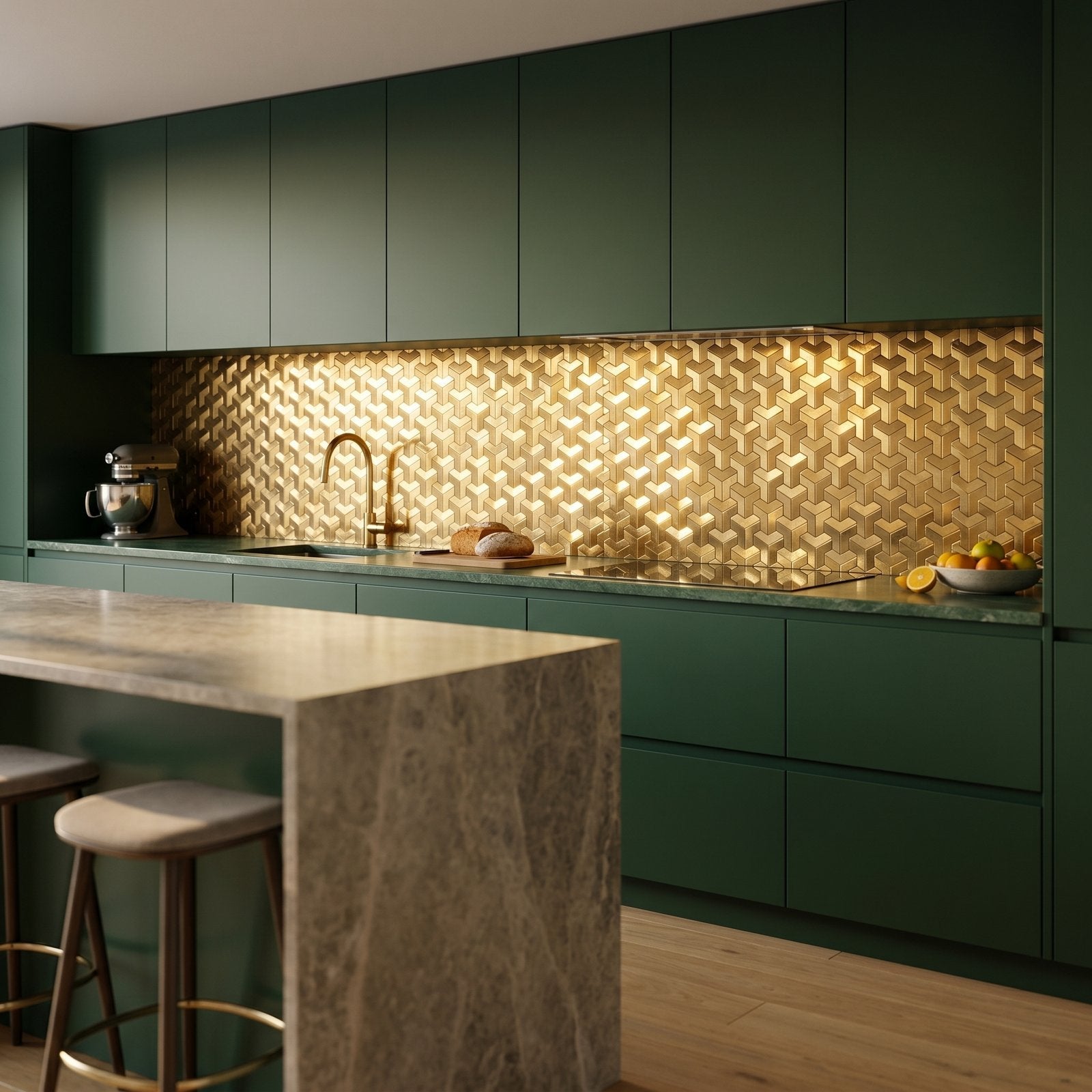 Trifold 3D Gold Peel & Stick Splashback | 30.3×28 cm | Self-Adhesive Mosaic Tile