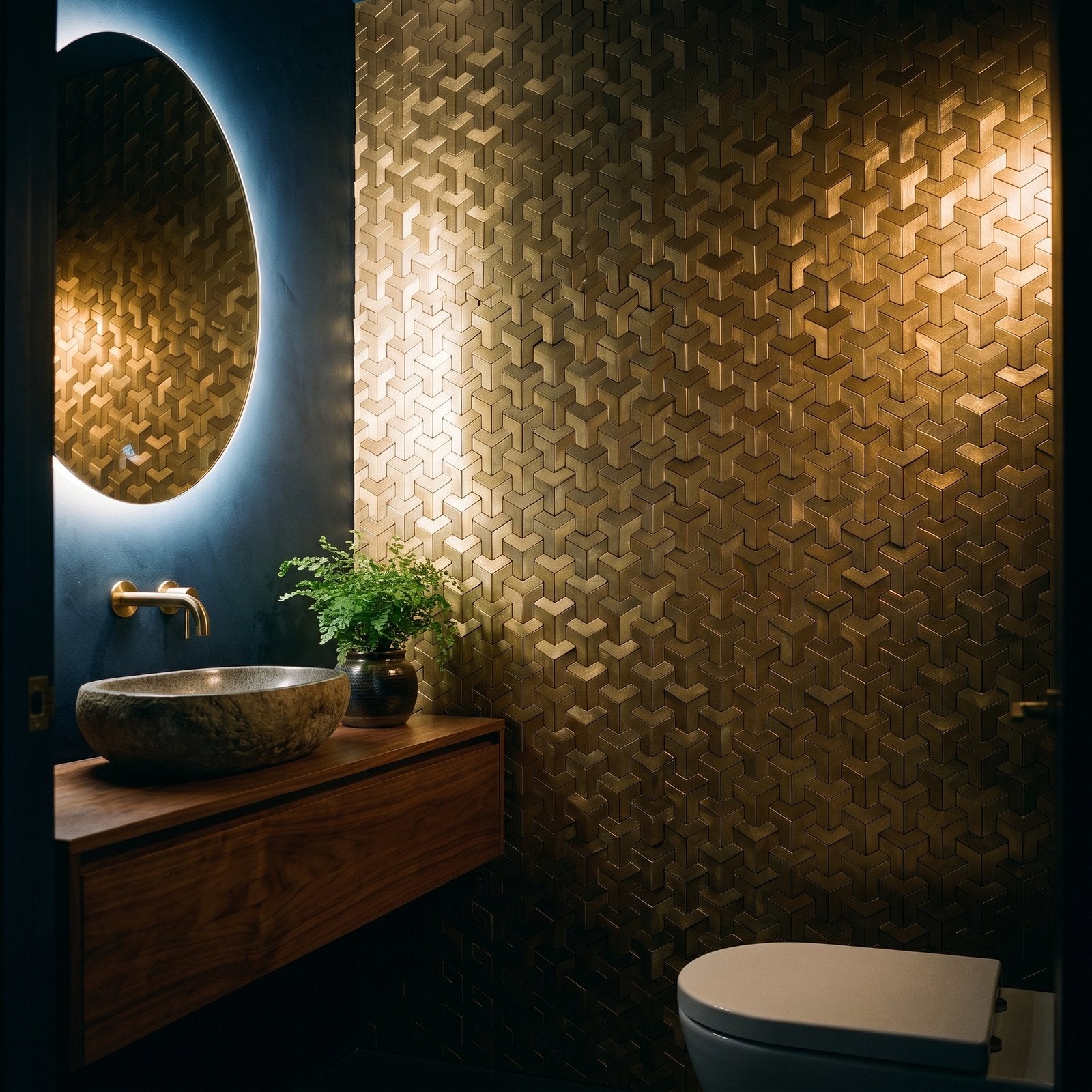 Trifold 3D Gold Peel & Stick Splashback | 30.3×28 cm | Self-Adhesive Mosaic Tile