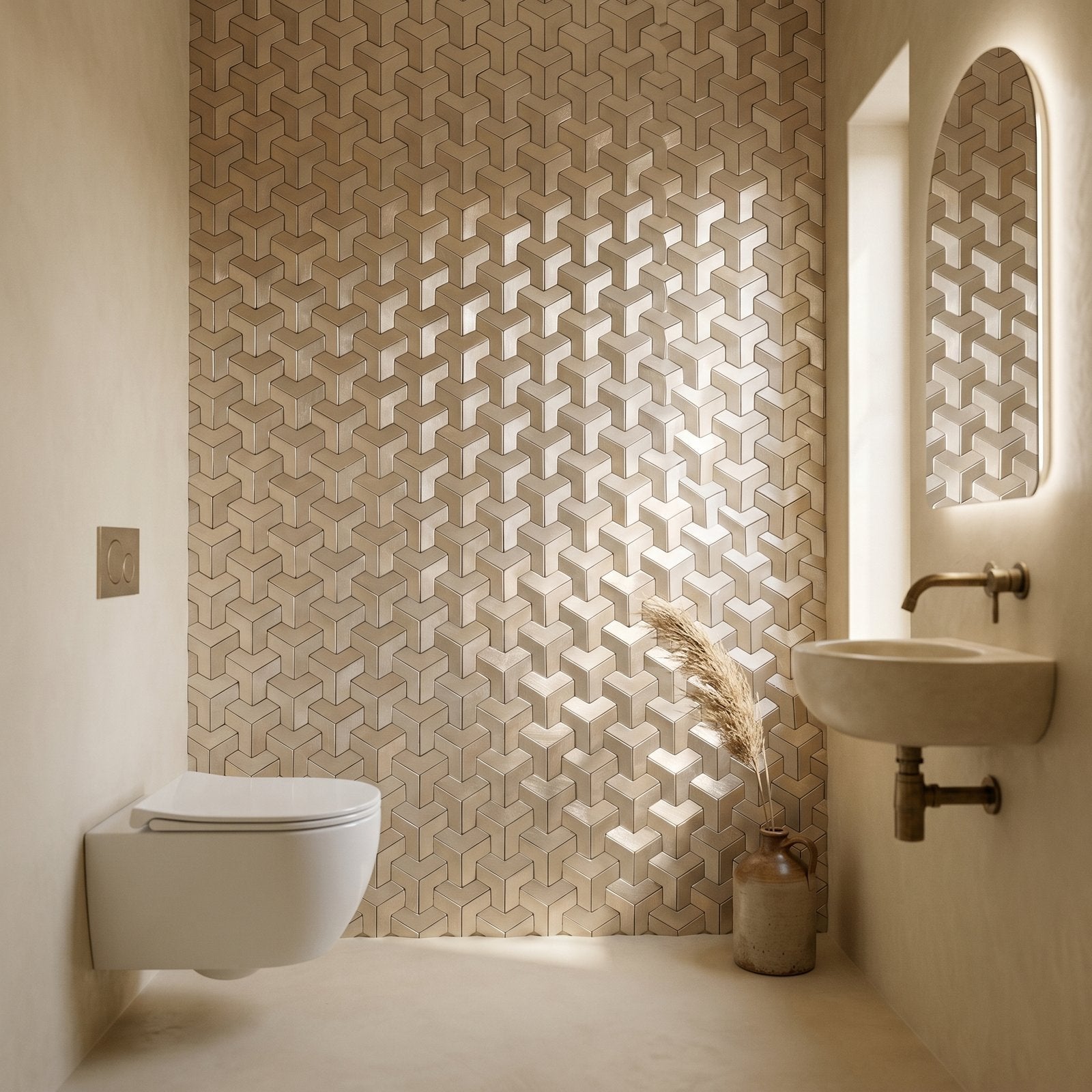 Trifold 3D Natural Peel & Stick Splashback | 30.3×28 cm | Self-Adhesive Mosaic Tile