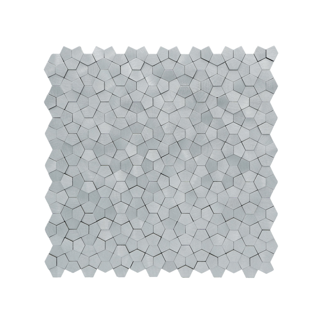 Pentagon 3D Silver Peel & Stick Splashback | 28.2×28.2 cm | Self-Adhesive Mosaic Tile